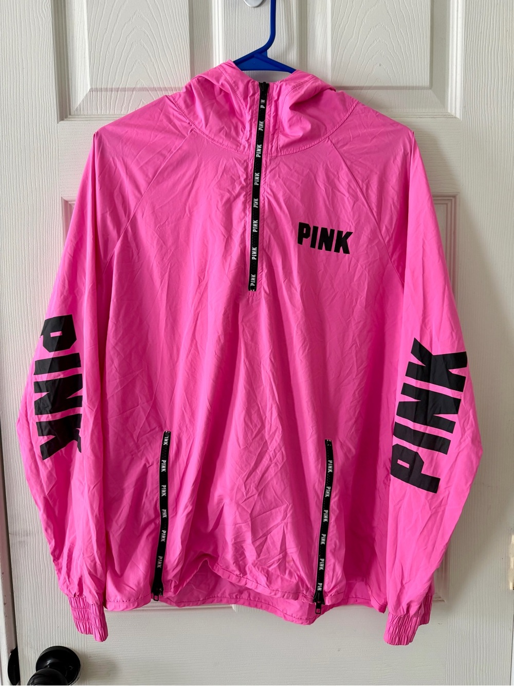 PINK Victoria's Secret Bright Pink Hooded Windbreaker Jacket
